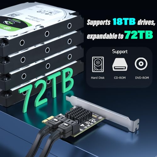 Image of 4-Port SATA Expansion Card (PCIe 3.0 x1 to 6Gbps SATA Card), Supports OS Boot, Compatible with Windows /Mac /Linux /NAS