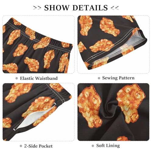 ALAZA Yellow Fried Meat Black Pajama Shorts Elastic Waist Casual Sleep Shorts with Pockets Size 6-143