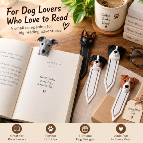 Image of 5 Pack Cute Dog Bookmarks Set, Durable Clip Style Page Markers