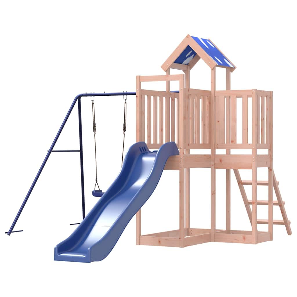 Spielturm Massivholz Douglasie mit Wellenrutsche und Schaukel, Gartenspielzeug Outdoor mit Sandkasten, Klettergerüst und Strickleiter für Kinder, Stabiler Spielplatz für Bewegung und Motorik