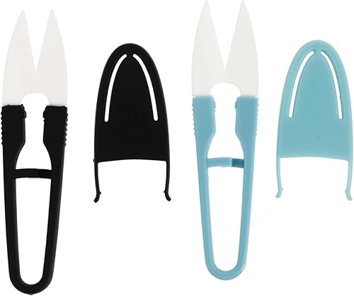 EXCEART 2 unids en forma de U costura con cubierta de seguridad cortador de hilo de hilo tijeras de cerámica para manualidades