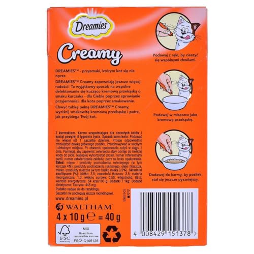 Dreamies Katzenleckerlis Creamy Snacks mit Huhn – köstlich cremiger Geschmack – 20 Portionsbeutel (5 x 4 x 10g)