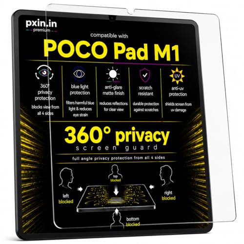 Image of Pxin 360 Pro Privacy Screen guard compatible with POCO Pad M1 | Anti Glare | Anti UV | Anti Blue | Anti Reflection | Privacy Filter | Unbreakable Build