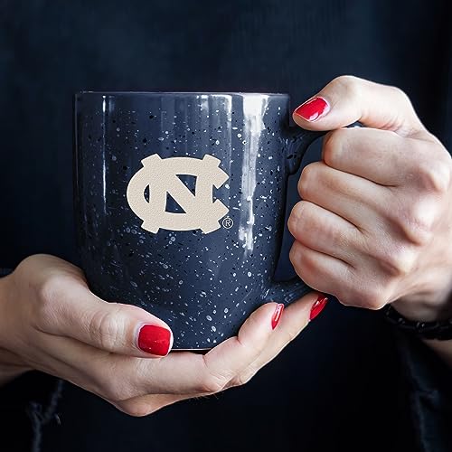 Image of Rico Industries NCAA North Carolina Tar Heels Navy Blue Personalized 16 oz Team Color Laser Engraved Speckled Ceramic Coffee Mug