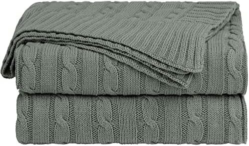 sourcing map Cotton Cable Knit Throw Blanket - Lightweight Soft All Season - Solid Crochet Sweater Texture Knitted Blanket for Couch Sofa Bed Car Home Decoration,47 x 70 Inches, Navy Blue