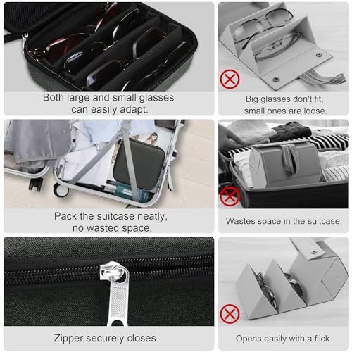 Image of Bukere Travel Sunglasses Organizer Case Adjustable Slot For Multiple Eyeglasses Hard-shell Portable Storage Box for Men Women