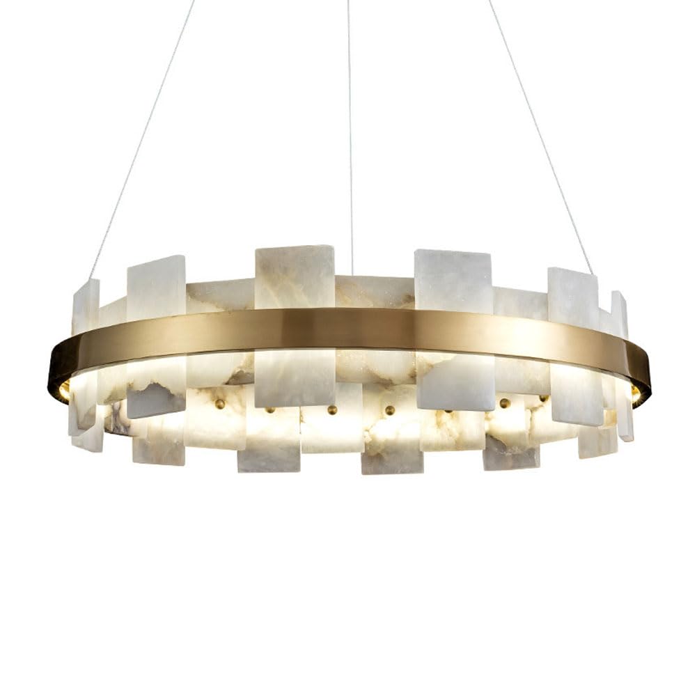 KXEcoLife Light Luxury Marble All-Copper Ring Chandelier,Contemporary Fixture Pendant Designer Chandelier Upscale Lighting Elegant Indoor Chandelier,60cm