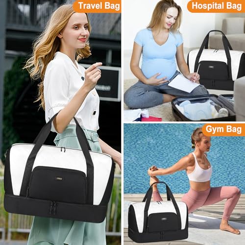 Image of Travel Weekender Bag for Women, 21 inch Overnight Bag with Shoe Compartment 50L Large Travel Duffel Bag Carry On Tote for Weekend, Overnight, Business Trips, Water Resistant, S-White, Large, Travel