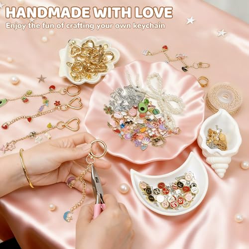 Image of 348Pcs Charms Lip Gloss Keychain Making Kit,DIY Craft with Charms,Key Chain Hooks,Jump Rings,Lobster Clasps,Chains & Tools,Bag Charm Kit,Keychains Make Supplies for DIY Crafting and Jewelry Making