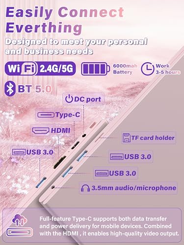 Image of 14 inch 2K IPS Pink Laptop for College Students | 1TB+16GB RAM, N150 4-Core,Backlit Keyboard+Fingerprint,USB-C Charging,Privacy Shutter, 6000mAh,3.1lbs,180 Hinge,Win11 Pro