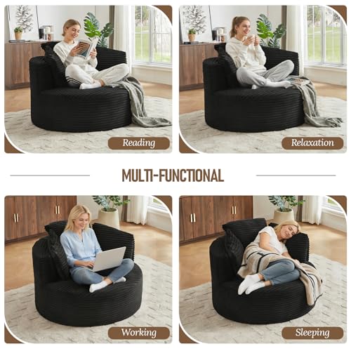 Sillón redondo tapizado en pana negro miniatura 4