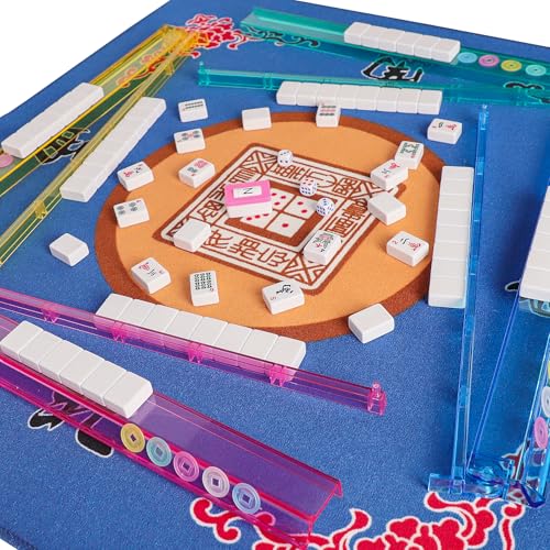 Set Americano de Mahjong con 166 Fichas, Tapete Azul 80cm miniatura 7