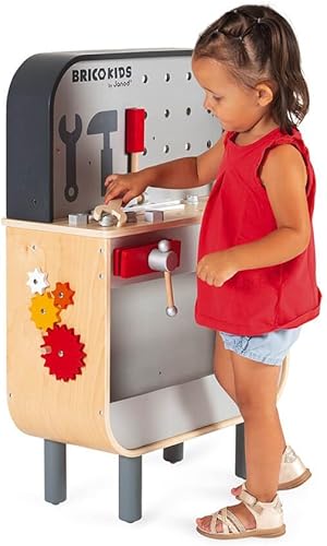 Miniatura 5 de Janod Brico'Kids J06476 - Banco de trabajo de madera reversible, tablero de herramientas magnético de 30.5 pulgadas, juego de doble cara, incluye 34