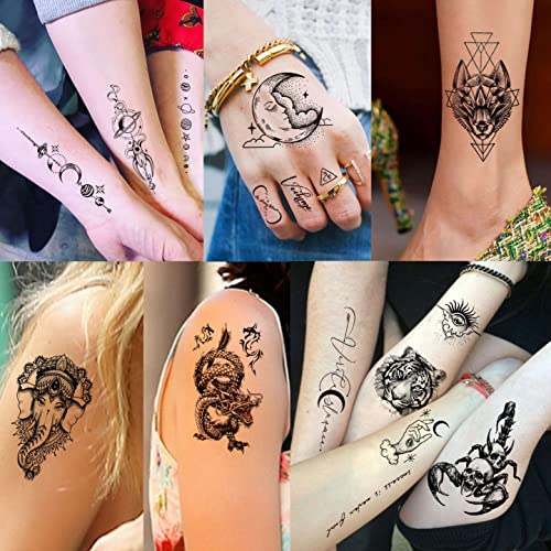 Image of VANTATY 69 Sheets 3D Realistic Tiger Lion Temporary Tattoos For Women Forearm Men Arm, Half Sleeve Wolf Owl Skull Skeleton Waterproof Fake Tattoos For Adults Thigh, Black Animal Bulk Tattoo Sticker