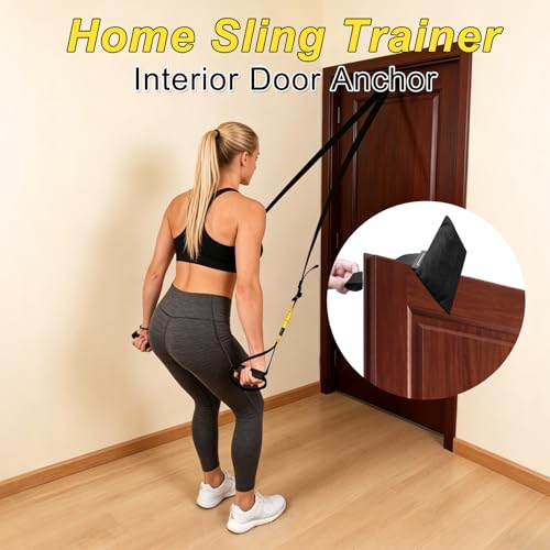 Amdoticknpf Sling Trainer, Schlingentrainer für Ein Ganzkörpertraining, Suspension Trainer mit Türanker Einstellbar Fitness, für Home Workout, Krafttraining, Out Indoor und Outdoor, Schwarz und Gelb