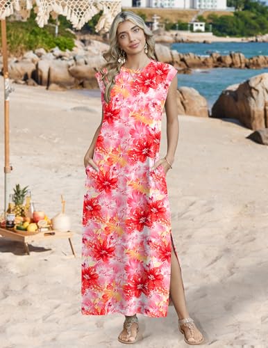 Image of Zeagoo Summer Dresses for Women 2026 Long Maxi Sundresses Loose Split Wrinkle-Free Beach Travel Vacation Clothes