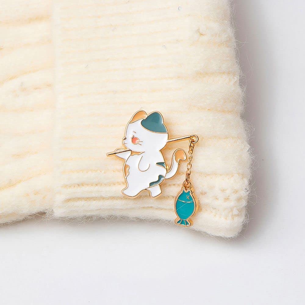 Spilla Spilla Spilla, Kawaii Gatto Pesca Spilla Spilla Metallo Smalto Animale Distintivo Spille Gattino Carino Spilla Spilla Personalizzata Sciarpa Gioielli for Borse Giacche Zaino Distintivo