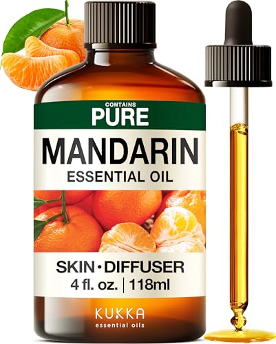 KUKKA Mandarin Essential Oil - 4 Fl Oz - 100% Pure and Natural - for Diffuser, Skin, Hair, Aromatherapy & Soap, Candle Making