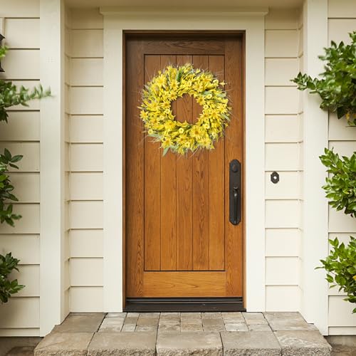 Sggvecsy-Spring-Wreaths-for-Front-Door-21-Inches-Artificial-Forsythia-Flower-Wreath-Yellow-Daisy-Wreath-Summer-Wreath-with-Lavender-Green-Leaves-Silk-Floral-Wreath-for-Wall-Home-Indoor-Outdoor-Decor Sggvecsy Spring Wreaths for Front Door 21 Inches Artificial Forsythia Flower Wreath Yellow Daisy Wreath Summer Wreath with Lavender Green Leaves Silk Floral Wreath for Wall Home Indoor Outdoor Decor