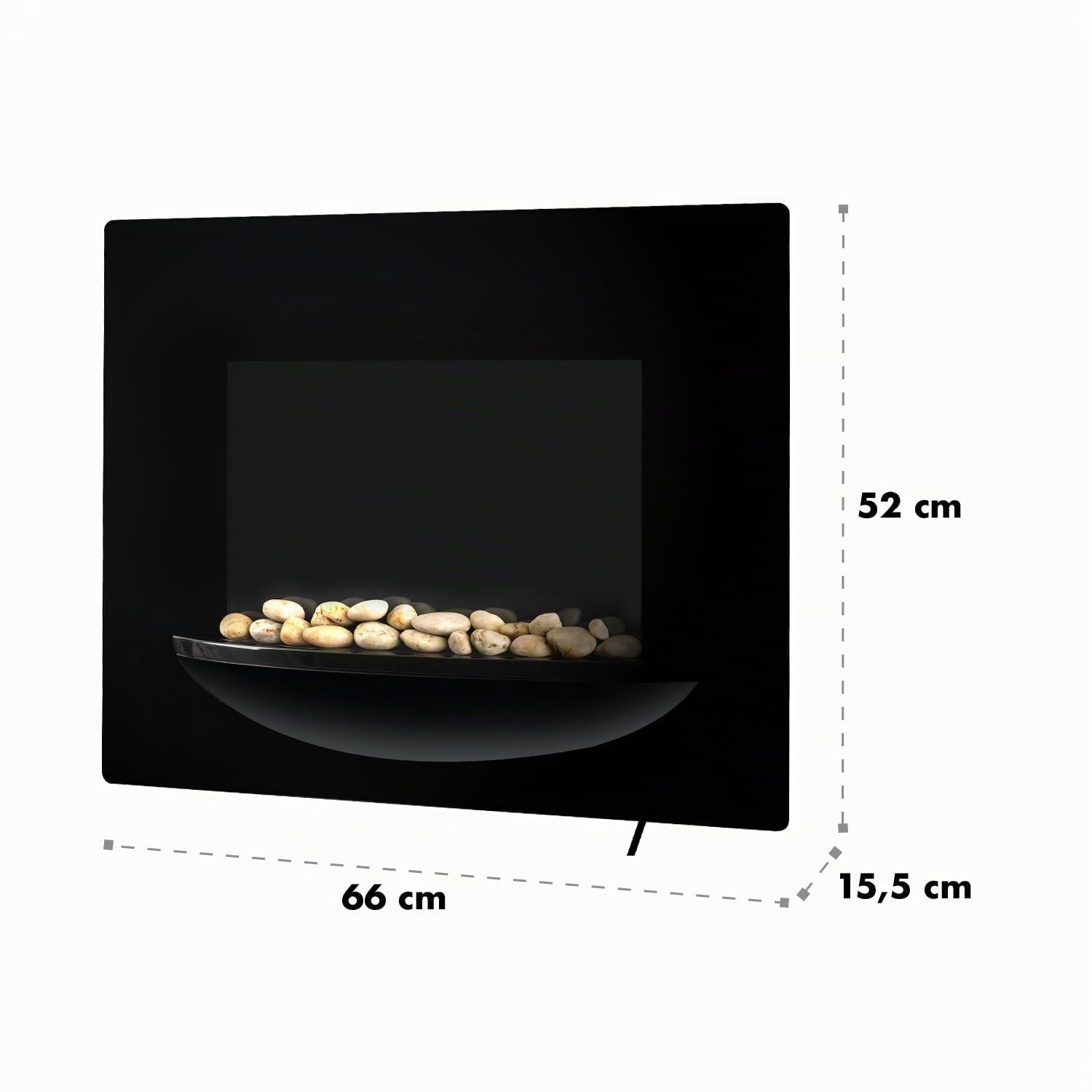 Klarstein Feuerschale - camino parete elettrico, 1800 W, 2 regolazioni, fronte in vetro ceramica, pietre decorative, timer spegnimento, installazione a parete, telecomando, nero