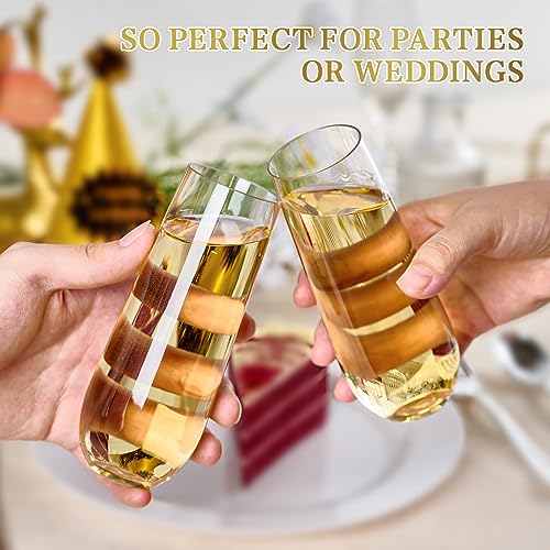 FOCUSLINE 24 Pack Plastic Champagne Flutes 9 Oz Stemless , Heavy Duty Clear Unbreakable Toasting Glasses | Shatterproof | Disposable | Reusable For Wedding Or Party - Thumbnail 7