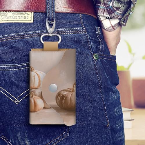Vintage Pumpkins Beige Aesthetic Key Holder Bag PU Leather ID Card Holder Keychains Case Cover for Men Women4