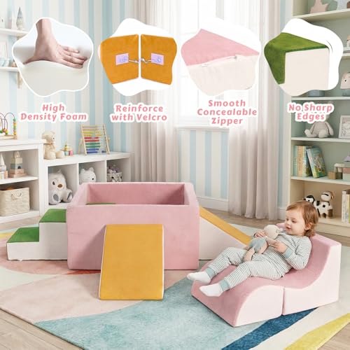 Image of Foam Climbing Toys for Toddlers with Large Ball Pit | Climbing Blocks, Soft Play Climb and Crawl Activity Playset, Toddler Play Crawling Climbing Sliding Indoor(Excluding Balls)