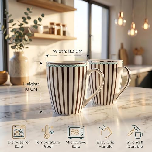 Image of UPC Premium Bone China Coffee Mug Set of 2 | Elegant Ceramic Tea & Coffee Cups for Home, Office & Cafe | Lightweight, Durable, Microwave & Dishwasher Safe Mug Set | Luxury Drinkware Collection