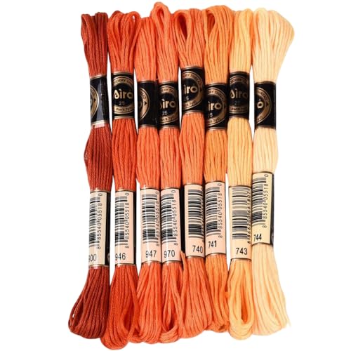 Image of 70 Yards 8 Skeins Gradient 6 Strands Orange Red Variegated Cross Stitch Thread Embroidery Floss Polyester Friendship Bracelet String Threads Set for Hand Sewing Making Needlecraft Supply