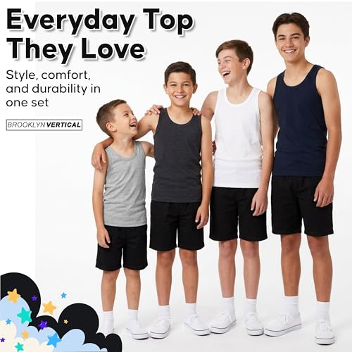 Image of BROOKLYN VERTICAL Boys 4 Pack Undershirt Tank Top - Tagless Cotton Super Soft Runs Small