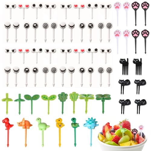 68 Stück Lustigebento Box Zubehör 5 Muster Brotdosen Zubehör ABS Material in Lebensmittelqualität Food Picks Kinder für Kinder Wiederver Wendbar Obst Zahnstocher Leicht zu Reinigen