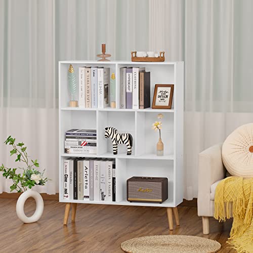 YAHARBO White Bookshelf,3 Tier Book Shelf with Legs, 7 Cube Minimalist Bookcase の商品画像 4