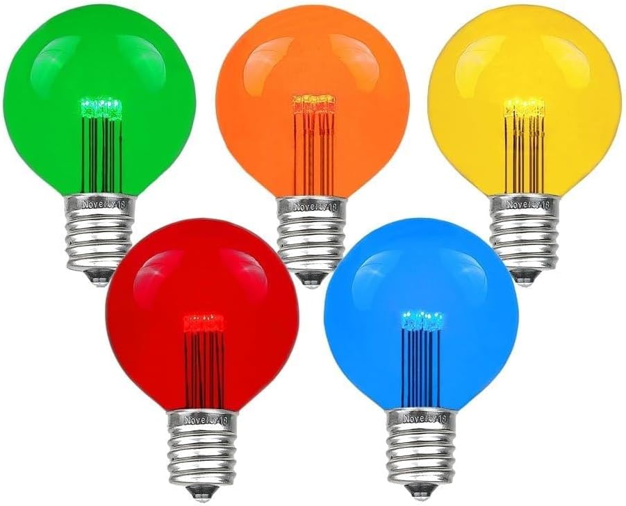 Novelty Lights 25 Pack G50 Glass LED Globe Bulbs, String Light Replacement Bulbs, E17 Intermediate Base, Energy Efficient Outdoor Patio Lighting, Warm White