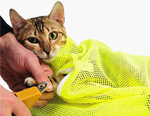 TECH P® Creative Life Adjustable Multifunctional Polyester Cat Washing Shower Mesh Bags Pet Nail Trimming Bags-Yellow