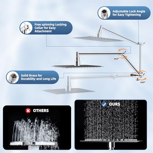 Image of Metal 10 inch Rain Shower Head with Handheld, High-Pressure Showerhead,10-Mode | Chrome, Rainfall Shower Head with 5 inch Large Handheld Spray, Adjustable 16 inch Shower Extension Arm /71 inch Hose, Brass 3-Way Diverter