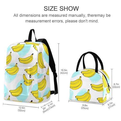 MCHIVER Banana Fruit Blue School Backpacks for Boys & Girls Light Weight Bookbag set with Lunch Box Rucksack for School Work 2 Pcs 16.5 Inch4