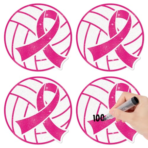 Image of Hot Pink Volleyball Glitter Cutout for Breast Cancer Awareness Party Favor | 100Pcs Glitter Pink Volleyball Cuts for Birthday Favor Sport Ball DIY Paper Cuts for Pink Out Party Bulletin Board Decor