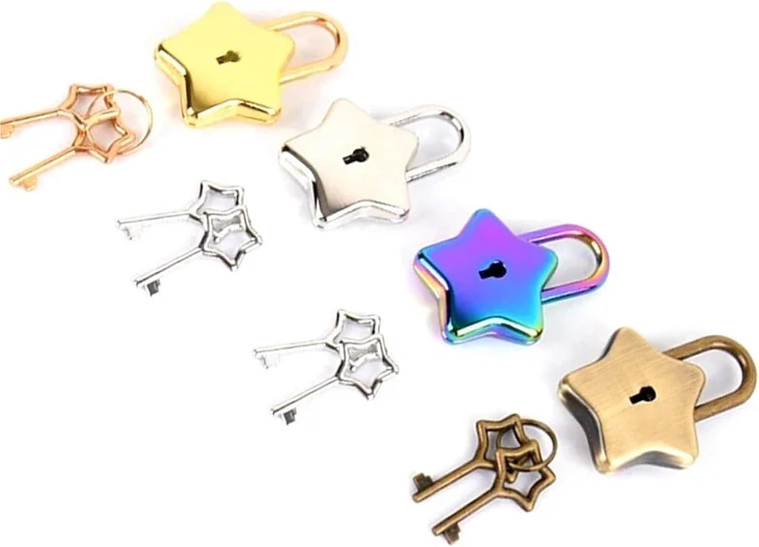 Colorful Star Padlock Key Lock for Lover Pray MS538 H 1Pcs(Silver)