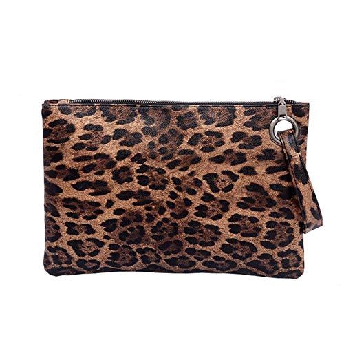RUK Bolsos de Hombro para Mujer Bolso Vintage con asa de Leopardo Textura Bolso de Embrague de Cuero de Cebra con Estampado de Leopardo Cartera, marrón