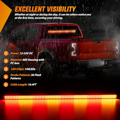 Image of Nilight 144LED Traffic Advisor Strobe Light Bar with Controller Amber Red