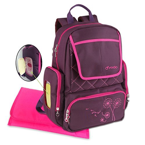 Image of yodo Diaper Bag Backpack with Insulated Pockets and Wipe Case - Multi-funtion Backpack for Baby Care Travel and Daily Out Walking, Purple