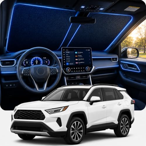 [2026 Upgraded] DooGooCoo Sun Shade for Car Windshield for Toyota RAV4 2019-2025 2026 [Cooling Ice-Crystal 100% Sun Block] Windshield Sun Shade for Toyota RAV4 Sun Shade Custom Fit for RAV 4.