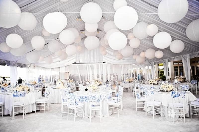5 x Lampion B1 Schwer Entflammbar Weiß 60 cm - Große Papierlaternen aus Papier Laternen Set für Party Deko Hochzeit Geburtstag Rund Dekoration zum Aufhängen