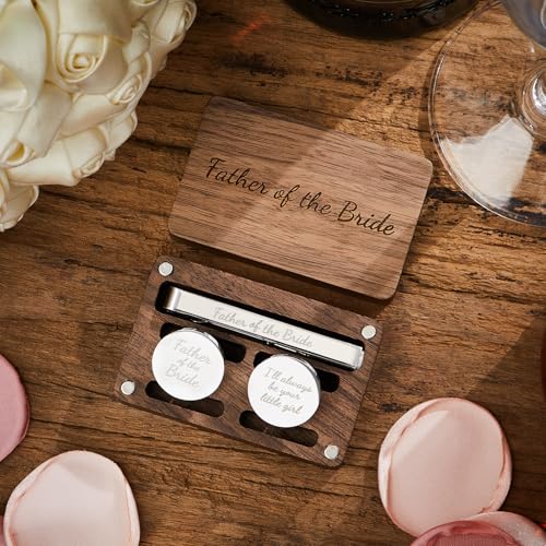 Image of Colingmill Father of the Bride Gift Dad of the Bridegroom Cufflinks Tie Clip Set with Engraved Wood Gift Box for Dad