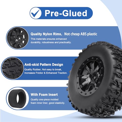 Image of RC Wheel Set 4pcs Tires and Wheels Rims Pre-Glued SCT Tires for 1:10 RC Short Course Truck Slash 4x4 2WD VKAR 10SC HPI Losi SCT Redcat Blackout SC (Style A)