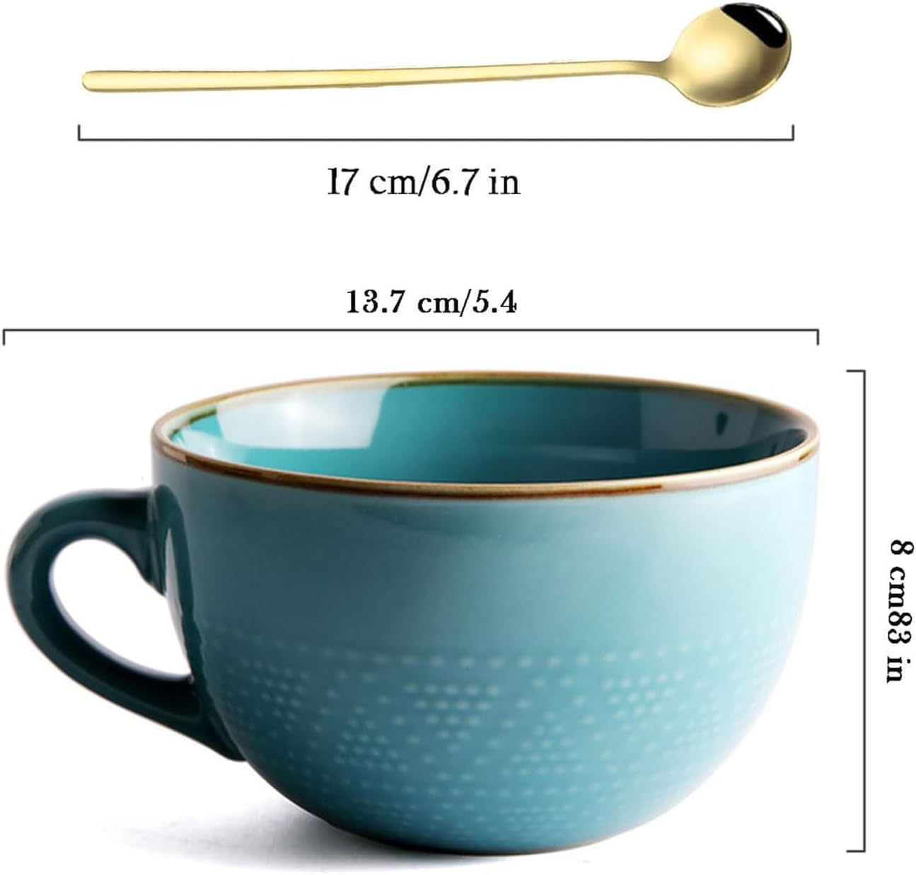 Tazza da caffè grande in ceramica da 700 ml, con sottobicchiere e cucchiaio, tazza da zuppa di cereali, tazza da caffè, insalatiera per caffè, tè, gelato, cereali (set da 4 pezzi)