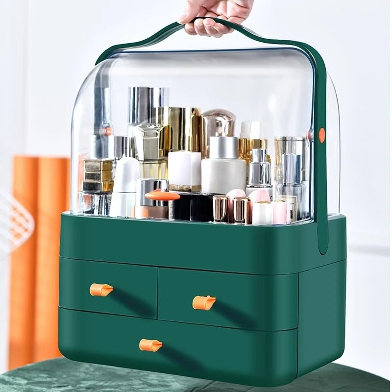 Organizador De Maquillaje 1 Caja de recepción cosméticos, Organizador Maquillaje Escritorio a Prueba Polvo con cajón for el hogar, Almacenamiento Estante(Pink)