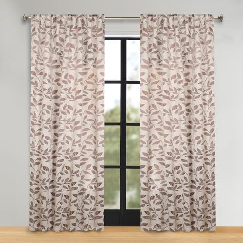Superior Semi Blackout Curtains - Modern Leaves - 52" x 108" - Grommet Header & Back Tabs - Sun Blocking, Room Darkening Drapes for Bedroom, Living Room - Set of 2 Panels - White Copper
