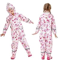 Sayyea Toddler Rain Suit Baby Rain Suit Kids Rain Suits with Hood Waterproof Coverall One Piece Rain Suit for Kids(1-9 Years), White