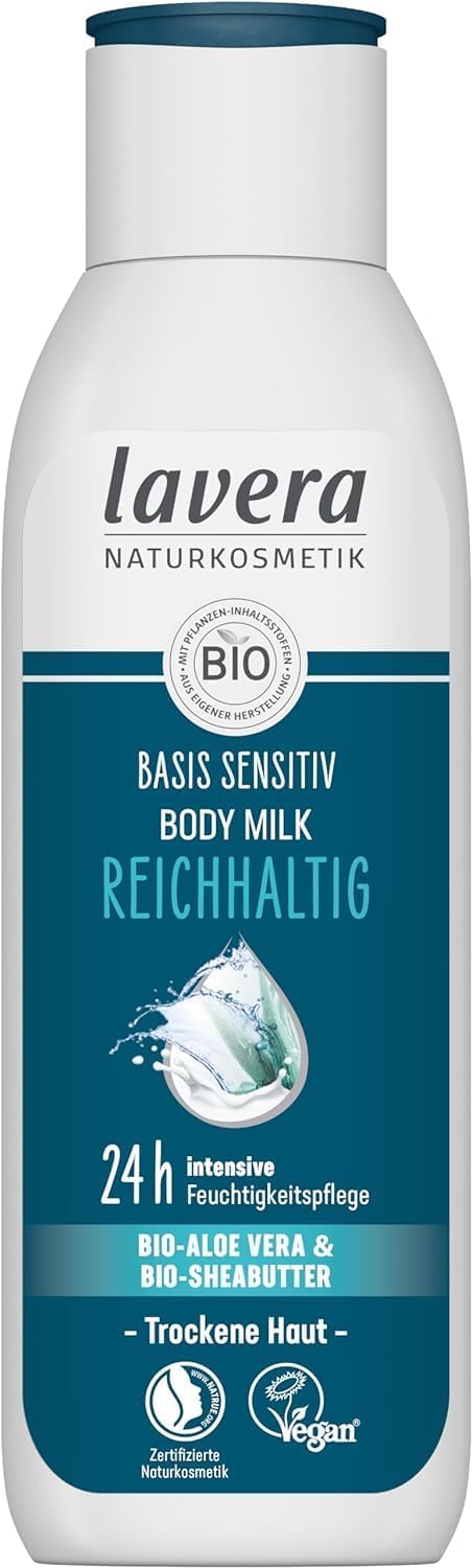 basis sensitiv Body Milk Rich - aloe vera & shea butter - 24 h intensive moisturizing care - PETA certified - biodegradable - vegan - natural cosmetics - 8.45 fl.oz.